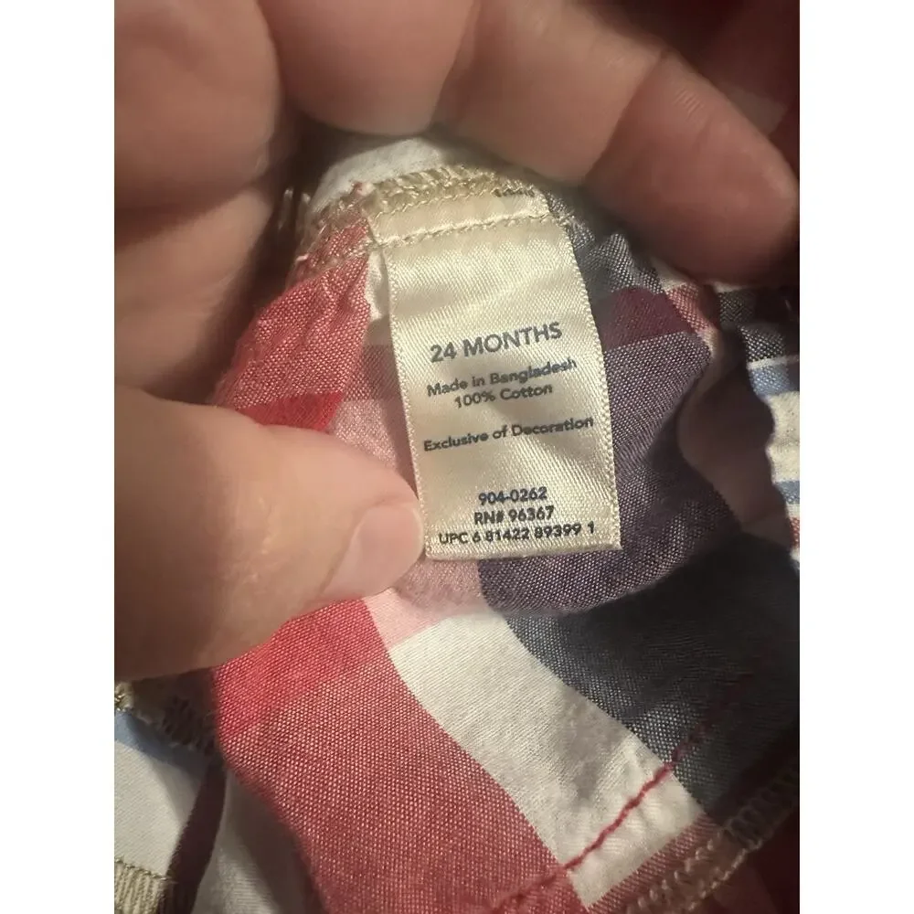 OshKosh B'Gosh Vestbak Bib Overall Jumper Dress Tiered 24 MO Red White Blue July